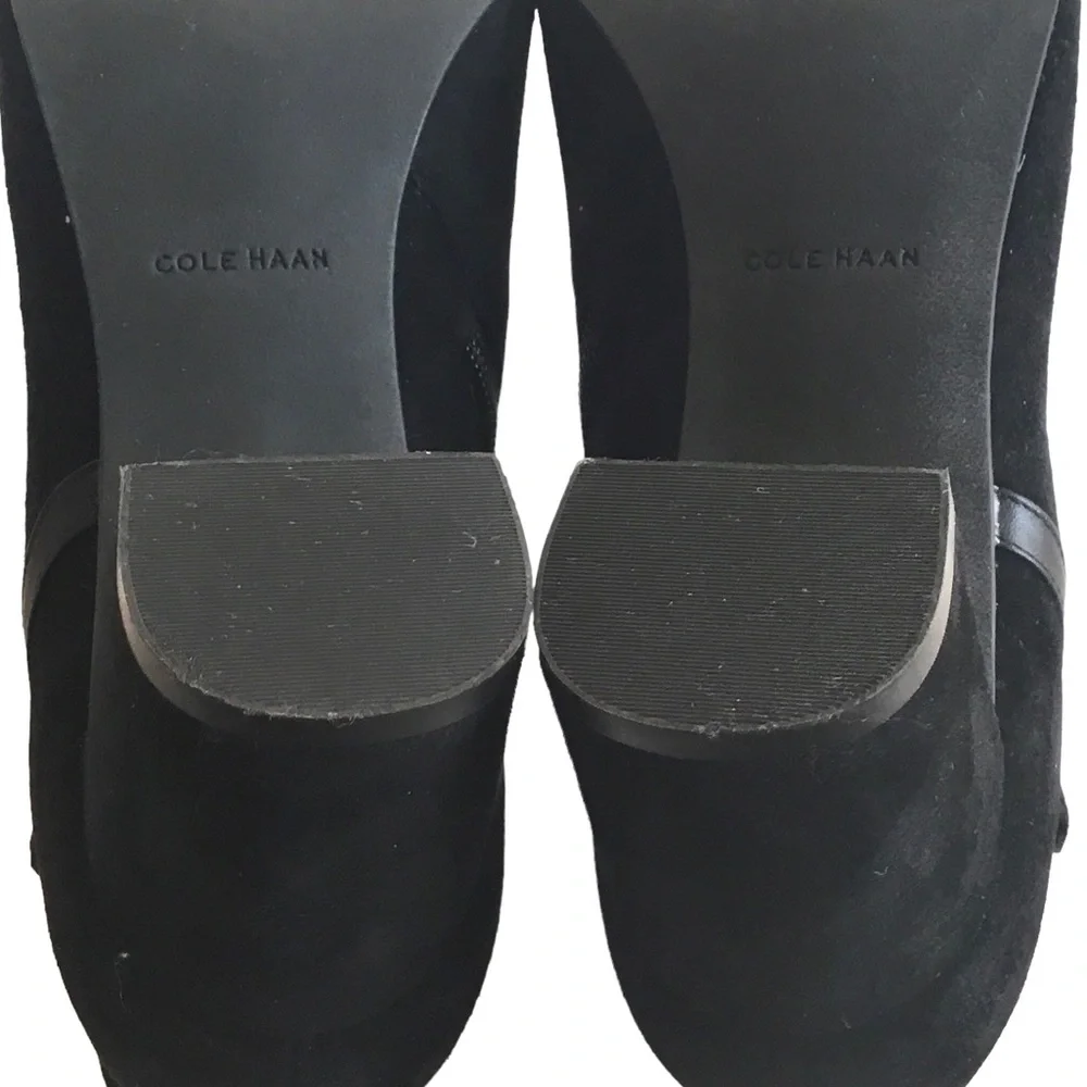 Cole Haan SYLVAN Black Suede Block Heel Buckle Straps Classic Ankle Boot Sz 9.5
